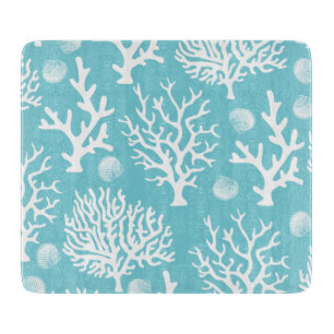 Coastal White Sea Corals & Seashells Cutting Board