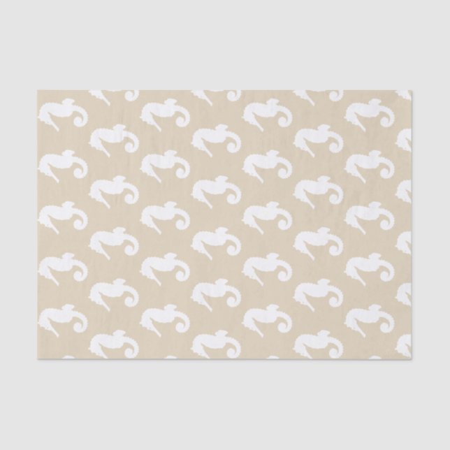 Coastal White Seahorses & Taupe Tissue Paper (Front)