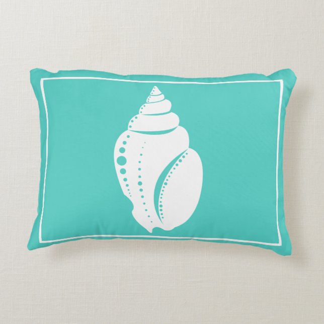 Coastal White Seashell & Sea Green Decorative Cushion (Back)