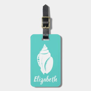 Coastal White Seashell & Sea Green   Personalised Luggage Tag