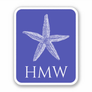 Coastal White Starfish on Navy Blue Monogram