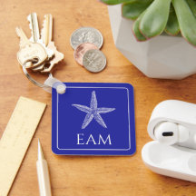 Coastal White Starfish on Navy Blue Monogram