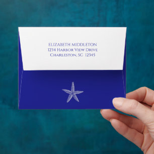 Coastal White Starfish on Navy Blue Personalised Envelope