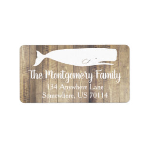 Coastal White Whale & Barn Wood Planks Label