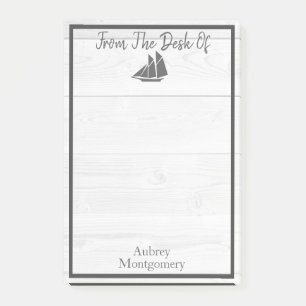 Coastal White Wood & Grey Nautical Sailboat Post-it Notes
