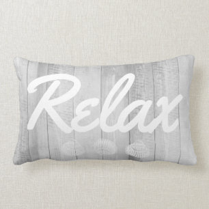 Coastal White Wood & Seashells Relax Lumbar Cushion