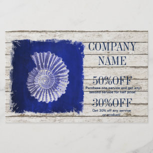 coastal whitewashed wood nautical blue seashells flyer