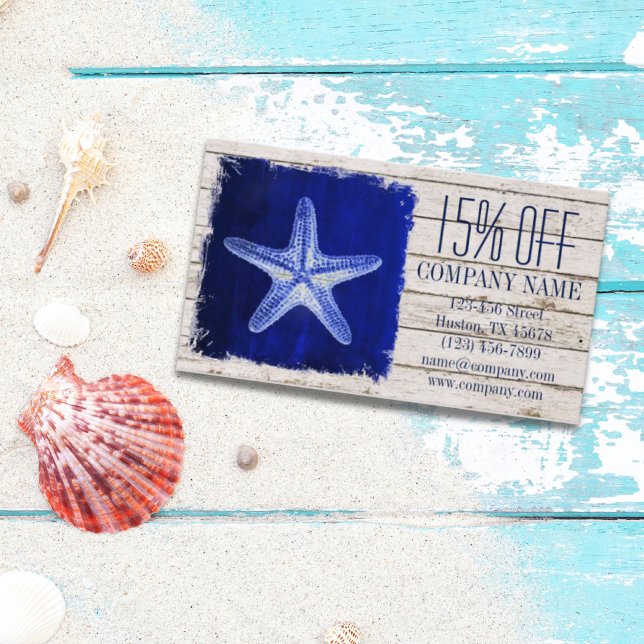 coastal whitewashed wood nautical blue starfish business card (Creator Uploaded)