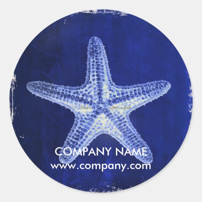 coastal whitewashed wood nautical blue starfish classic round sticker (Front)