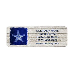 coastal whitewashed wood nautical blue starfish return address label