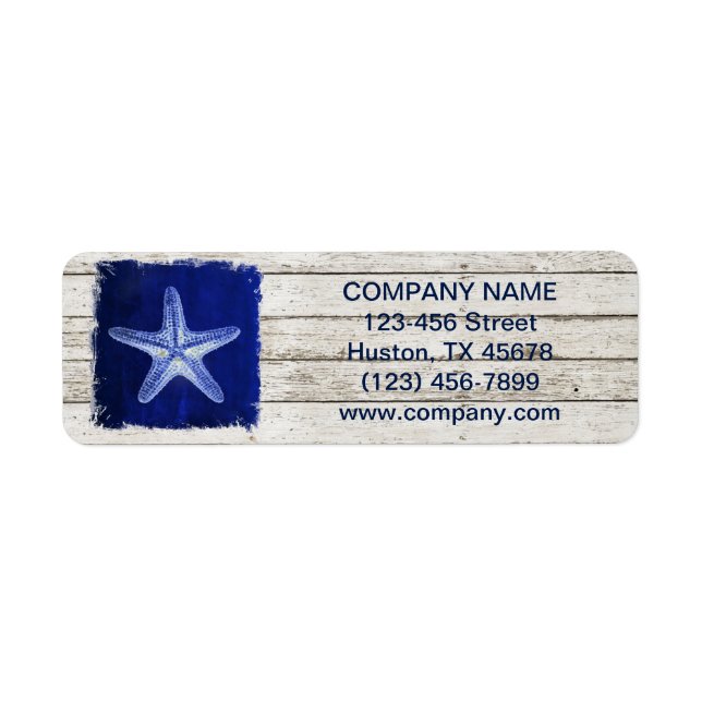 coastal whitewashed wood nautical blue starfish return address label (Front)