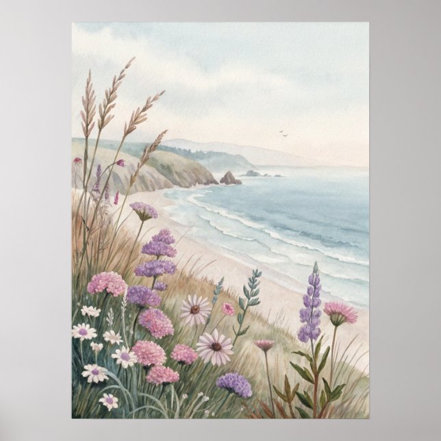 Coastal Wildflower Beach Poster (Front)