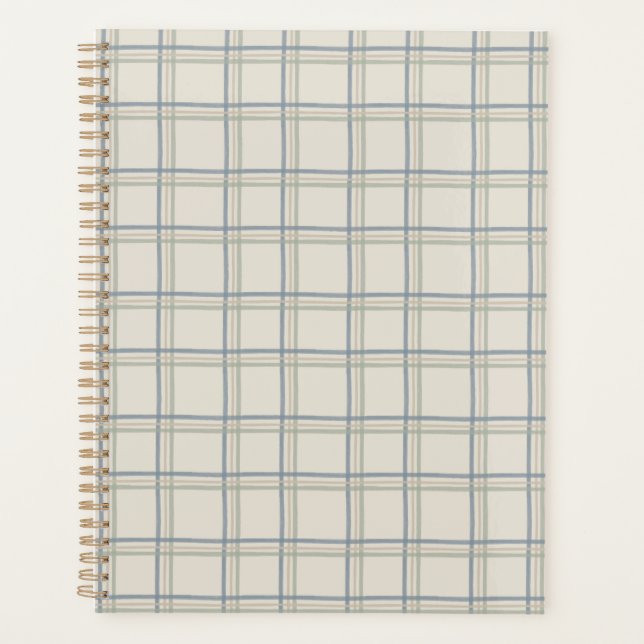 Coastal Windowpane Plaid Pattern in Soft Blue Sage Planner (Front)