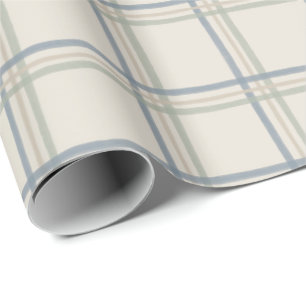 Coastal Windowpane Plaid Pattern in Soft Blue Sage Wrapping Paper