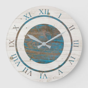 Coastal Wood   Roman Numerals Farmhouse Large Clock