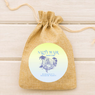 Coastal Yellow Cowgirl Mermaid Birthday Party  Classic Round Sticker