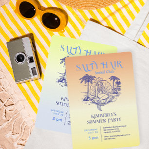 Coastal Yellow Mermaid Cowgirl Summer Party  Invitation