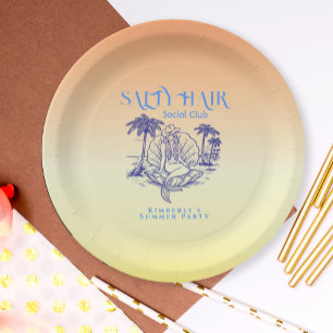 Coastal Yellow Mermaid Cowgirl Summer Party Paper Plate