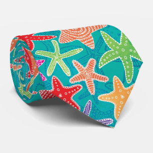 Coastal Yellow Pink Green Starfish Pattern Tie