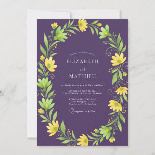 Coastal Yellow Purple Wildflower Wedding Invitation