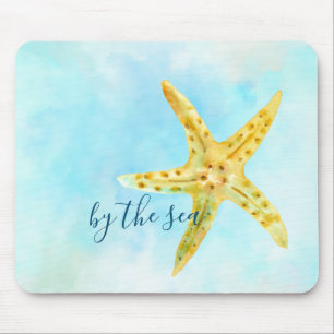 Coastal Yellow Starfish Aqua Watercolor            Mouse Pad