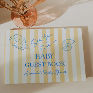 Coastal Yellow Stripes Sea You Soon Baby Shower Guest Book