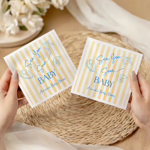 Coastal Yellow Stripes Sea You Soon Baby Shower Napkin