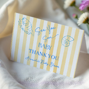 Coastal Yellow Stripes Sea You Soon Baby Shower Thank You Card