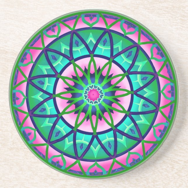 Coaster Circular Fantasy in Pink and Green (Front)