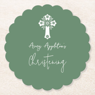 Coaster Floral Cross Christening Fern Green