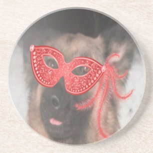 Coaster German Shepherd Mardi Gras Mask Red