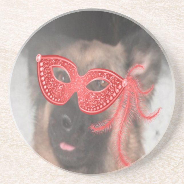 Coaster German Shepherd Mardi Gras Mask Red (Front)