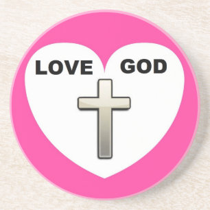 Coaster Love God Heart Cross Pink