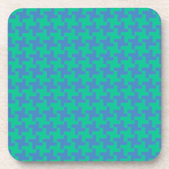 Coaster or Table Mat, Emerald and Blue Dogtooth (Front)