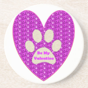 Coaster Paw Heart Pink White Be My Valentine