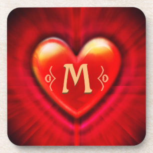 Coaster Red pulse heart custom monogram initial