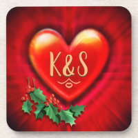 Coaster Red pulse heart custom monogram initial