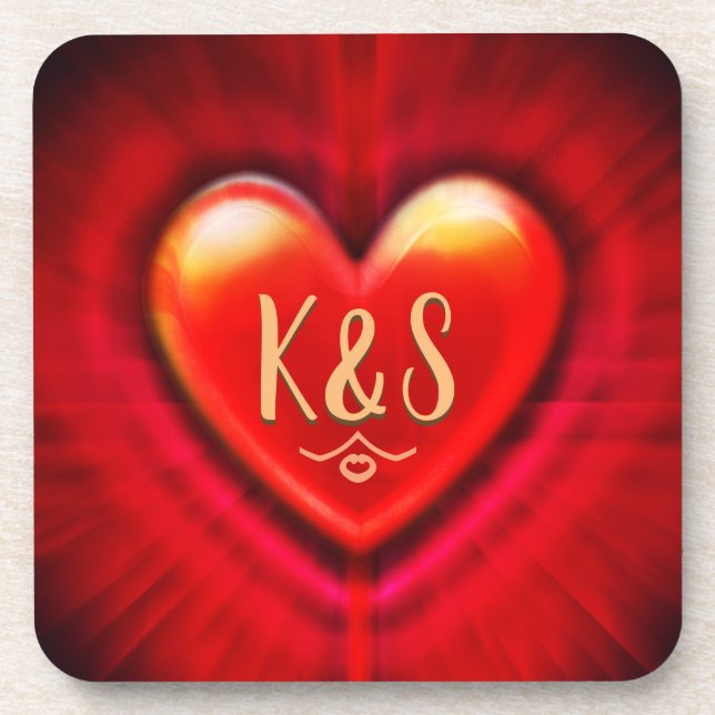 Coaster Red pulse heart custom monogram initial (Front)