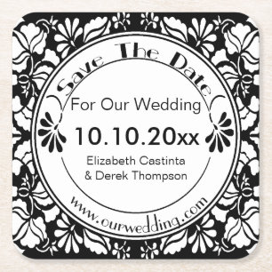 Coaster Save The Date - Elegant Black and White