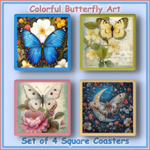 COASTER SET (4) - Colourful Butterfly Art