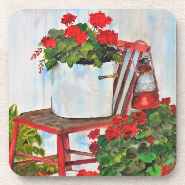 Coaster Set 6 Cork Backed Summer Geraniums (Front)