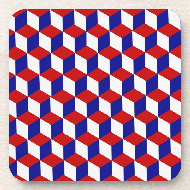 Coaster set - Block illusion in red, white, blue (Front)