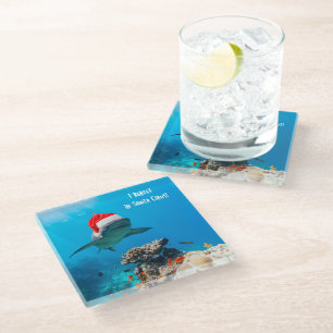 Coaster, Shark Christmas Glass Coaster