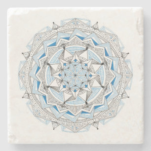 COASTER Stone Marble w/ Mandala Design Blue/Black