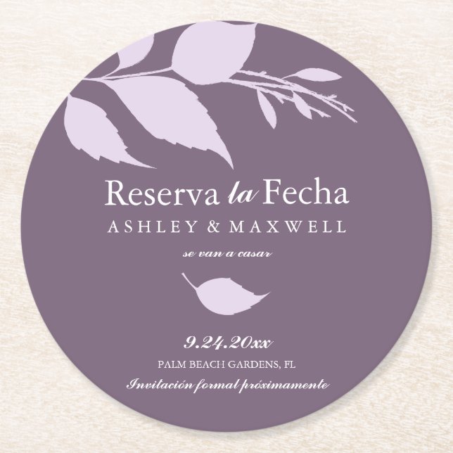 Coaster Wedding Save The Date Purple (Front)