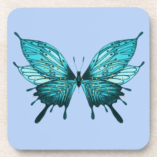 Coaster with Butterfly in Teal and Light Blue (Front)