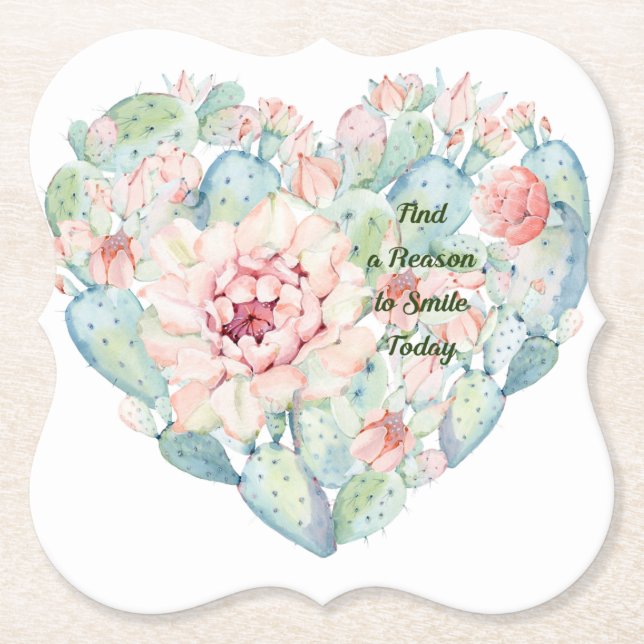 Coaster with Cactus Heart & Meaningful Words (Front)
