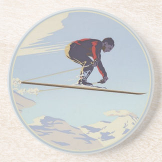 Coaster with Cool Vintage Ski Print