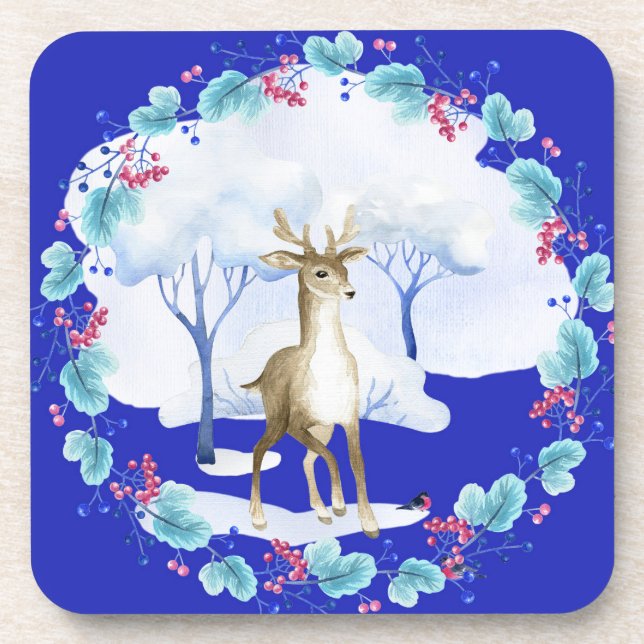 Coaster with Deer & a Wreath (Front)
