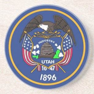 Coaster with Flag of the Utah State, USA
